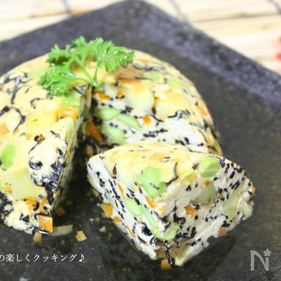 レンチンで作る♪さつま芋と彩り野菜の豆腐茶碗蒸し