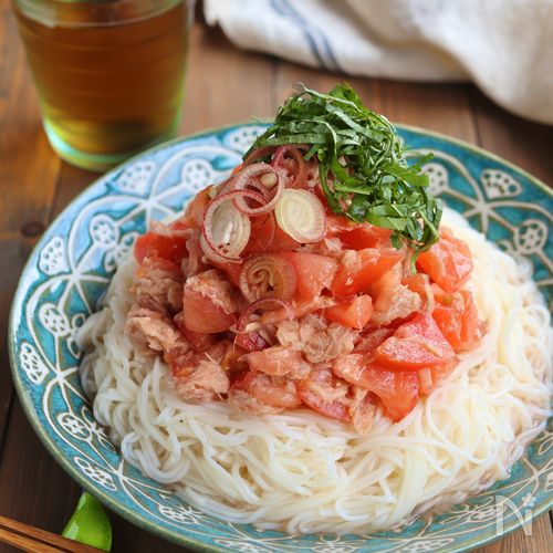 トマツナそうめん【暑い日のさっぱり麺】