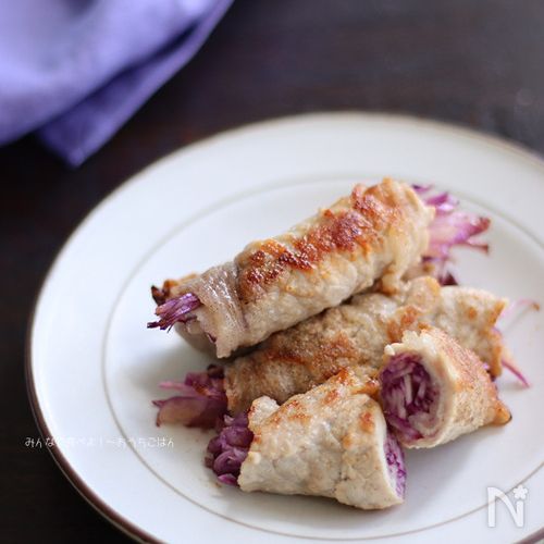 紫キャベツの肉巻き　お弁当おかずにぴったり