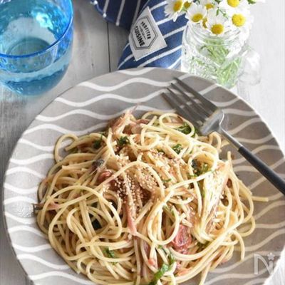 みょうがと梅干のさっぱり夏パスタ