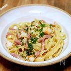 海老とベーコンのパルメジャーノパスタ