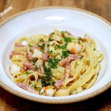 海老とベーコンのパルメジャーノパスタ