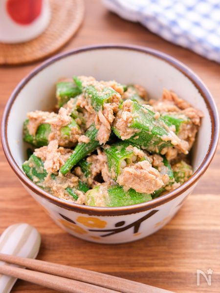【おくらとツナのごま和え】レンチンして和えるだけ！