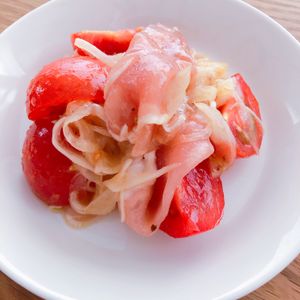 ミルクの作ってみた!投稿(和風～なマリネ風《トマトと新玉と生ハムのサラダ》)