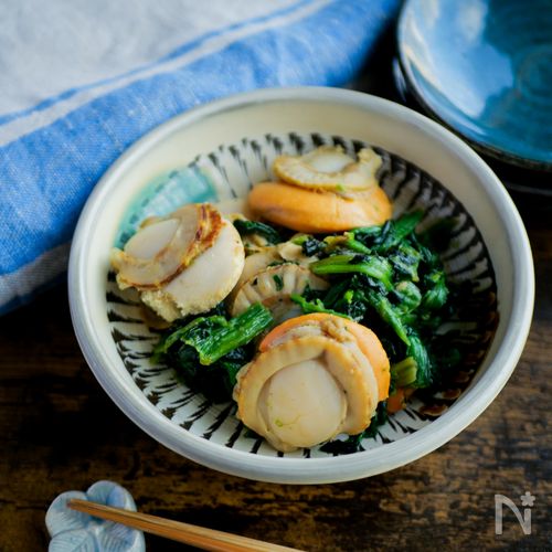 醤油の香ばしさがカギ♪冷凍ほうれん草とホタテのソテー