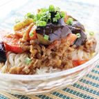 ナスとトマトの肉味噌ソーメン