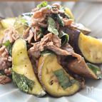 大葉香る、ナスと牛肉の炒め物
