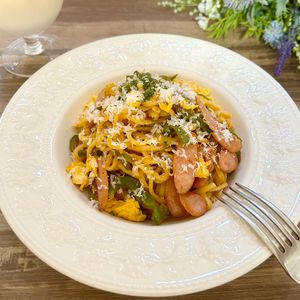 のりのり🐾🎀🤍の作ってみた!投稿(【焼きナポリタン】ゆでずに簡単！パパッとランチに◎)