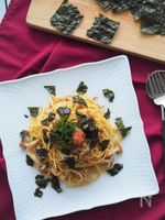 カリカリじゃことパリパリ海苔の和風パスタ