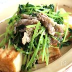 絹厚揚げと豆苗、豚肉の塩麹炒め