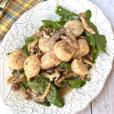 5分でデリ風サラダ!ホタテとしめじとルッコラのホットサラダ