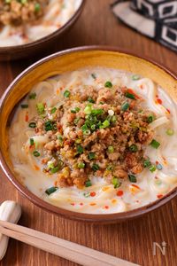 【ごまみそ豆乳うどん】作り置き肉みそでパパッとランチ♪