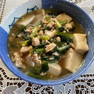 万福の作ってみた!投稿(小松菜と豆腐のそぼろあんかけ【ヘルシーだけどご飯すすむ！】)