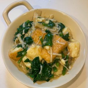 みわの作ってみた!投稿(厚揚げとほうれん草ときのこ《トロトロ♡中華あん》)