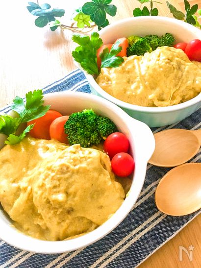 ヘルシー・超絶品♡カレー豆乳クリーム煮込みおからバーグ