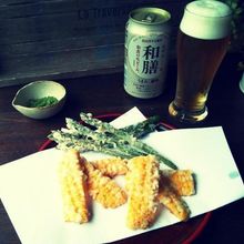 ビールが進むとうもろこしとアスパラの天ぷら♪