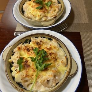 Hikeyの作ってみた!投稿(簡単だけどおいしい♡鶏肉とれんこんの和風グラタン)