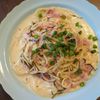 たりおの作ってみた!投稿(簡単激旨ヘルシーランチ♡ベーコンと塩昆布の豆乳パスタ)