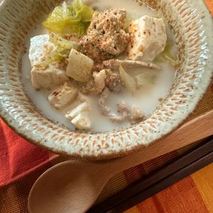 マリオタクピンクの作ってみた!投稿(【豚バラ白菜のお豆腐ごま味噌スープ】コク旨♡満足スープ!)