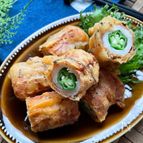 フライパンで簡単♪オクラを入れた塩昆布衣のちくわの天ぷら
