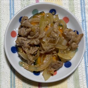 ゆるグル子の作ってみた!投稿(ごはんがすすむ♩かぼちゃと豚肉の甘酢炒め)