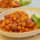 腹持ちも良し！豚肉とひよこ豆のトマト煮込み！
