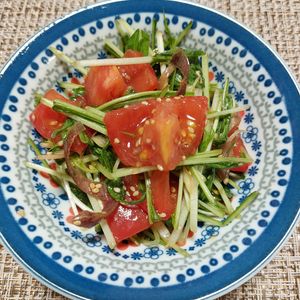 よっこの作ってみた!投稿(5分で出来る最強副菜！トマトと水菜のがっつりサラダ！米泥棒！)