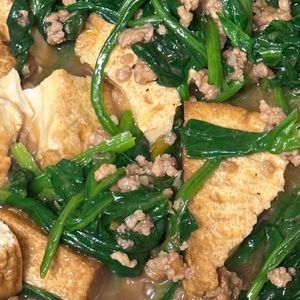 smkcの作ってみた!投稿(ほうれん草と厚揚げの《そぼろ♡中華炒め》)