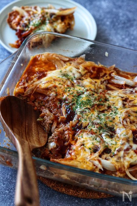 成形不要！レンジで激うま！【スコップ煮込みハンバーグ】