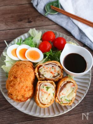 ポテサラリメイク!チーズin肉巻きポテサラコロッケ