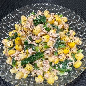 楽ラク手抜キッチン🐶🐾の作ってみた!投稿(レンジで秒速！やみつき小松菜のツナマヨ和え)