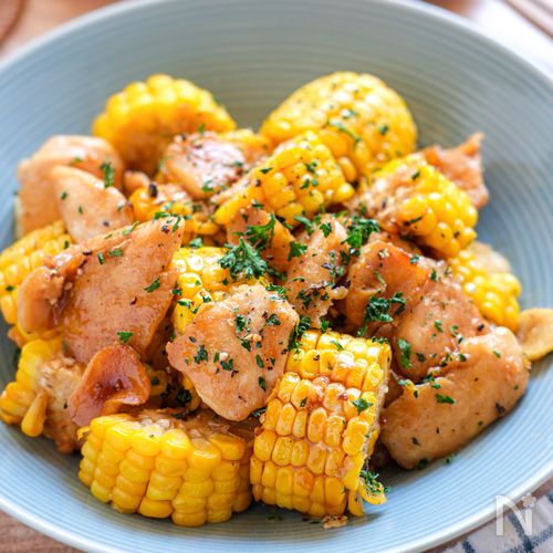 【とうもろこしのガリバタ醤油チキン】じゅわっとおいしい♡