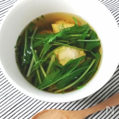 豆腐入りふわふわ鶏団子と水菜のスープ