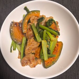 ゆっこの作ってみた!投稿(かぼちゃと小松菜《にんにく味噌バター炒め》)