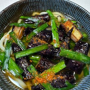 楽ラク手抜キッチン🐶🐾の作ってみた!投稿(行列のうどんそば③🍜✨とろとろなすの揚げびたしうどん🤩)