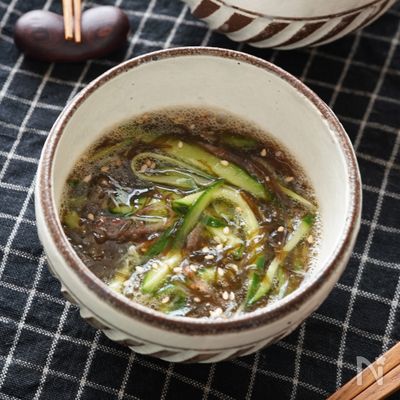 【和えるだけ・3分】中華風「きゅうりとミョウガのもずく酢」