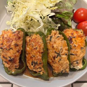mi-koの作ってみた!投稿(鶏ひきで☆【ピーマンの肉詰めの甘酢照り焼き】お弁当にも♪)