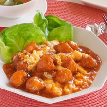 やわらかエビ団子のチリソース 【ふわふわ卵添え】（介護食）