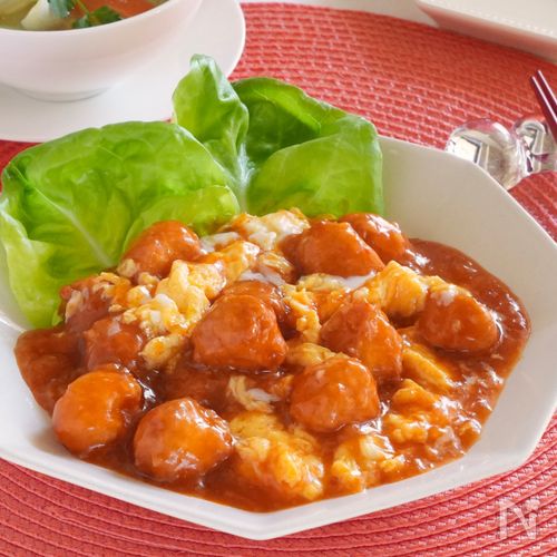 やわらかエビ団子のチリソース 【ふわふわ卵添え】(介護食)