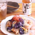 揚げなすと唐揚げの生姜みぞれあんかけ