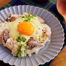鶏むね肉ときのこの味噌チーズリゾット