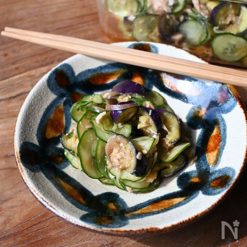 ご飯がすすむ！茄子と胡瓜とみょうがのツナ和え