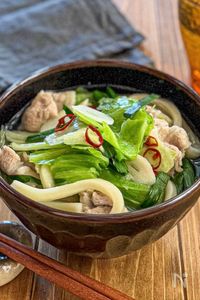 豚バラで簡単《博多もつ鍋〆風♡うどん》