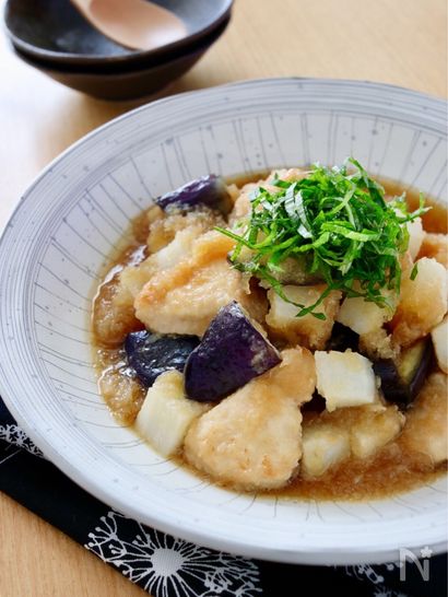 鶏むね肉と茄子と長芋のみぞれ煮