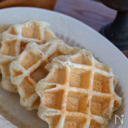 夏休みの朝に!翌日もふわふわ!混ぜるだけ【米粉豆腐ワッフル】