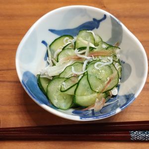 ゆの作ってみた!投稿(みょうがでさっぱり♪『きゅうりとしらすの酢の物』箸休めに♡)