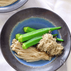 3分で副菜！とろろ昆布とオクラとえのきの白だし煮びたし