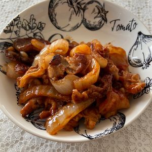 万福の作ってみた!投稿(ワンパン10分で褒められる♡【豚こまポークケチャップ】)