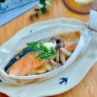 レンジで簡単♩鮭と野菜の包み蒸し