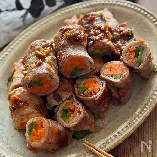 味噌だれのくるくる野菜巻き炒め/お弁当にも